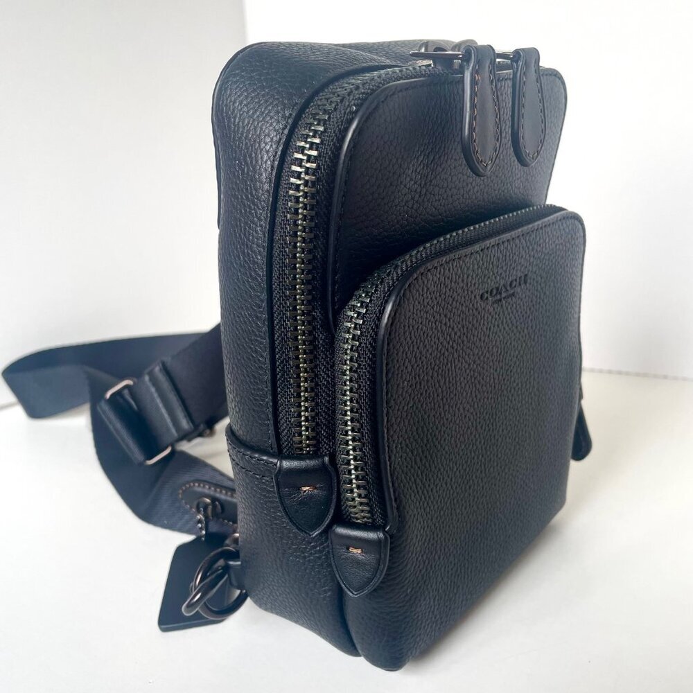 Coach Gotham Sling Pack 13 Black Pebbled Leather CR849 Bag - Picture 5 of 14